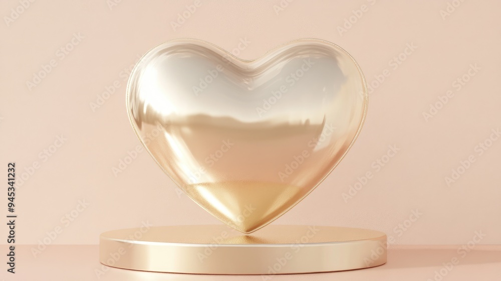 Poster 3d rendering of a heart shaped light gold display stand