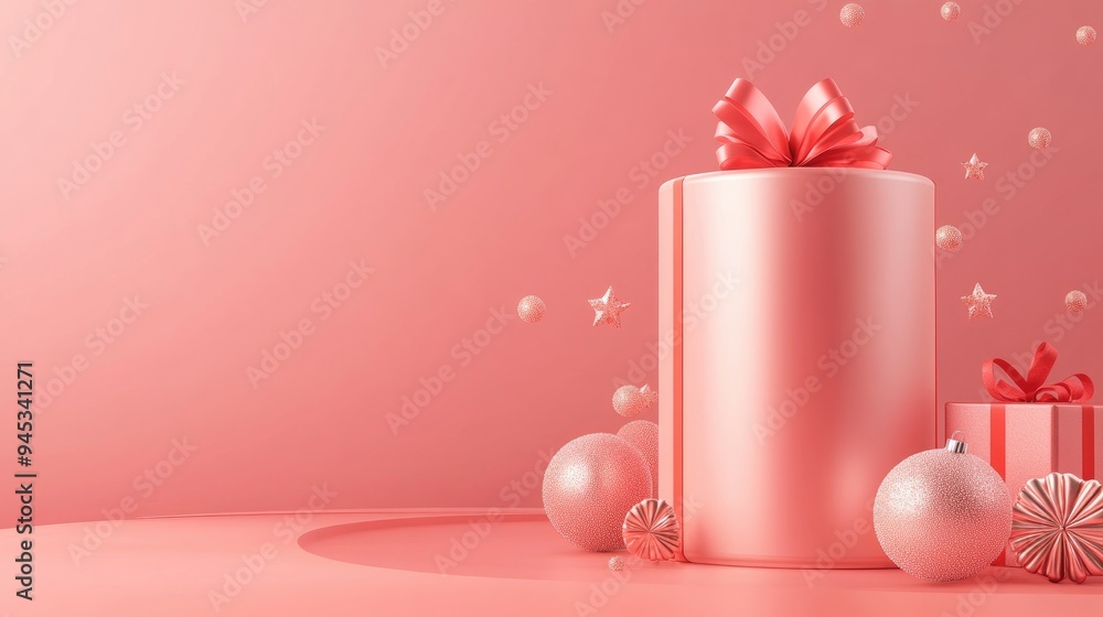Aufkleber 3d illustration of an empty cylinder product display with decorative elements for a festive promotio