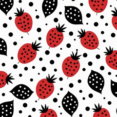 Minimalistic Design with Repeating Strawberry and Leaf Patterns