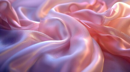 Obraz premium Satin fabric macro shot of threads, serene flow, gentle pink and lavender hues, intricate weaving, soft feel.