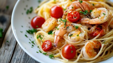 Delicious Shrimp Scampi with Cherry Tomatoes and Parsley