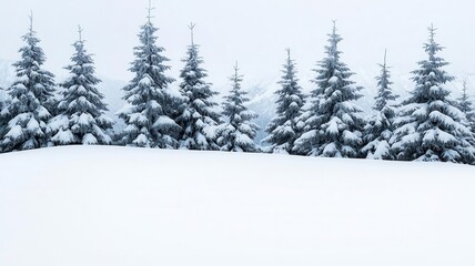 Heavy snowfall blanketing a mountain landscape, winter weather, cold and serene
