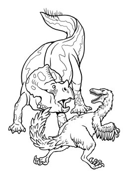 dinosaurs triceratops raptor black white clip art preview