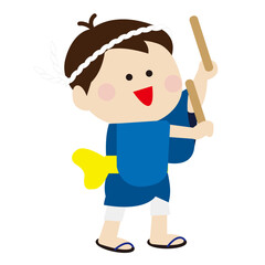 太鼓のバチを持っているポーズの子供