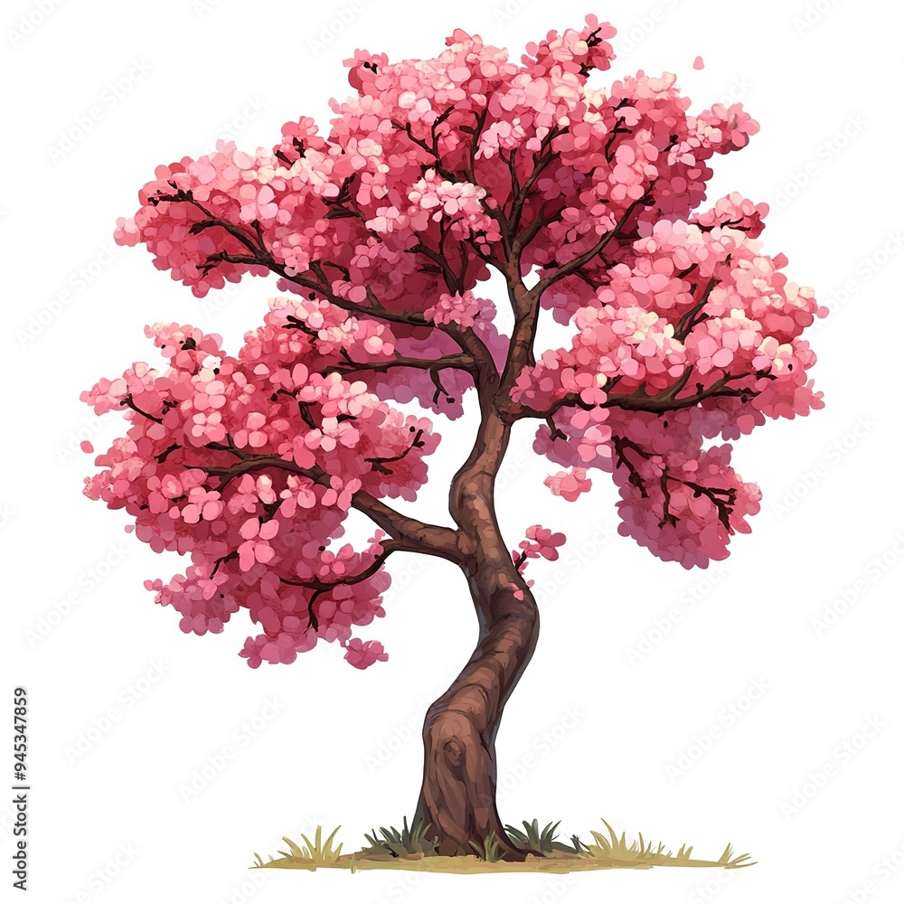 Poster Vector illustration of a cherry tree on a white background. Suitable for crafting and digital design projects