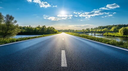 Asphalt Road Leading Towards the Horizon