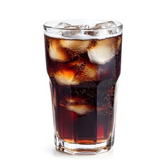Refreshing Chilled Carbonated Soda Drink Isolated on a Clean White Background  Glass of Fizzy Bubbly Soda with Ice Cubes