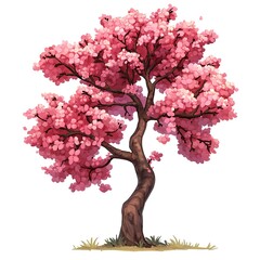 Obraz premium Vector illustration of a cherry tree on a white background. Suitable for crafting and digital design projects