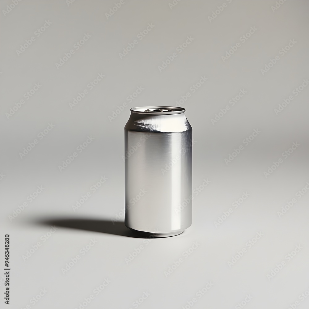 Poster minimalist studio photograph showcasing a solitary soda can placed at the center of a plain smooth s