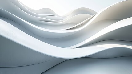 Minimal, modern design concept with a white paper architecture resembling abstract curves and flowing wave shapes on a copy space image as an empty background