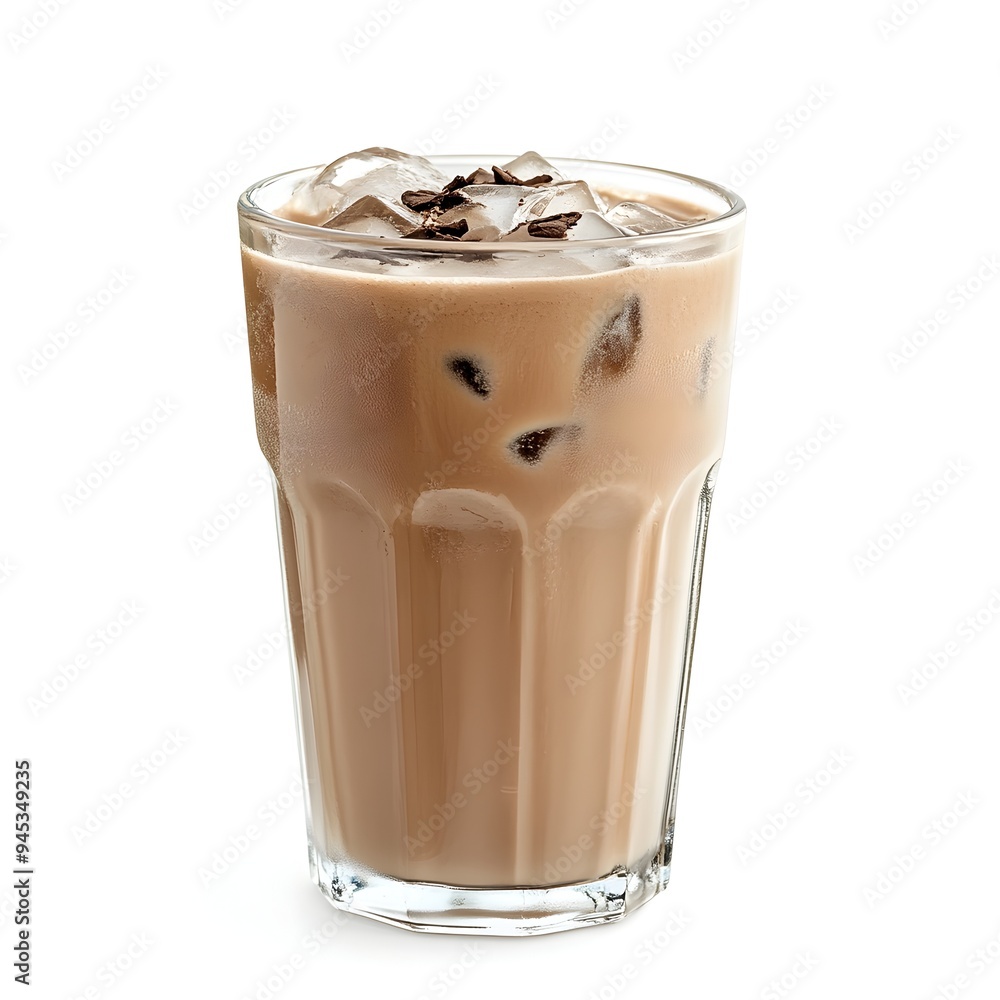Poster visually appealing and refreshing iced mocha drink isolated on a clean minimalist white background