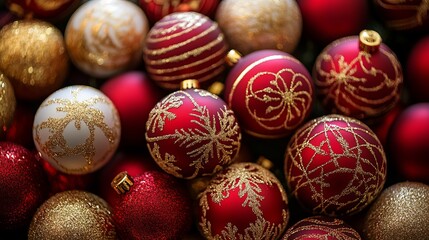 Decorative Christmas ornaments in vibrant colors filling a festive display