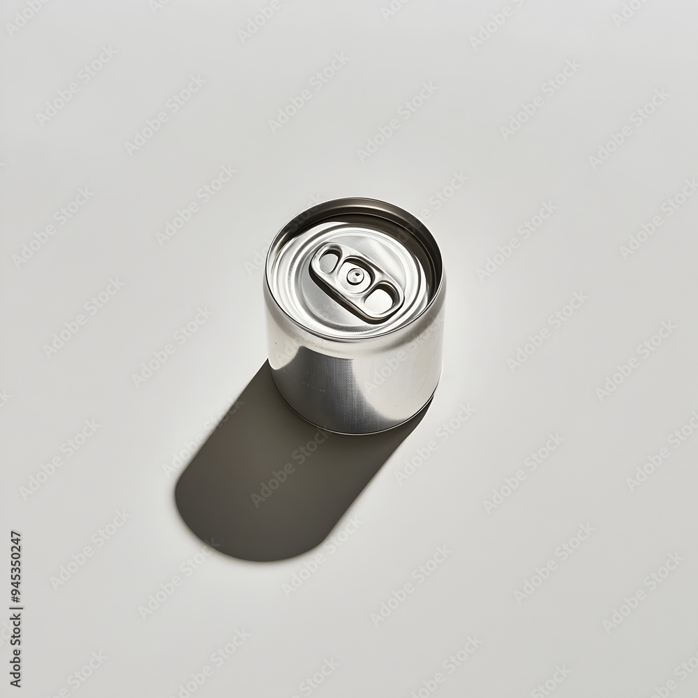 Poster close up image of a can of tonic water placed at the center of a plain smooth surface with a simple 
