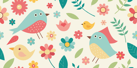 seamless pattern with birds and flowers