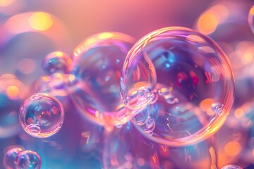 Vibrant close-up of a soap bubble with colorful reflections and bokeh lights in the background.