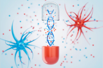 3d rendering medical DNA and capsule