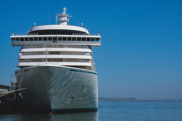 Luxury cruiseship cruise ship liner Crystal Serenity at Pier 27 terminal in San Francisco, CA USA...