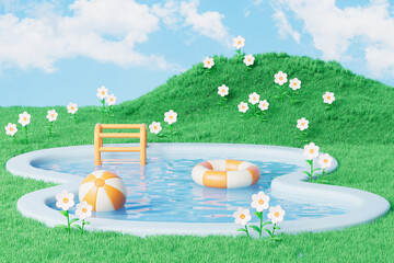 3d rendering summer swimming pool