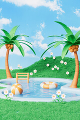3d rendering summer swimming pool