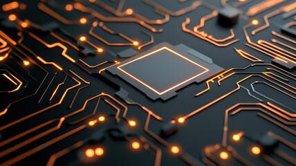 Glowing circuit patterns on a dark background, symbolizing technology and innovation, tech glowtime, sleek and modern