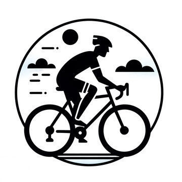recommend clip art: Isolated black and white vector illustration of athlete cyclist on white background.	