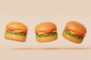 3d rendering hamburger chips and coke