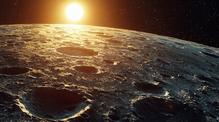 Rocky Moon : Detailed view of a rocky moon orbiting a distant planet, covered in craters