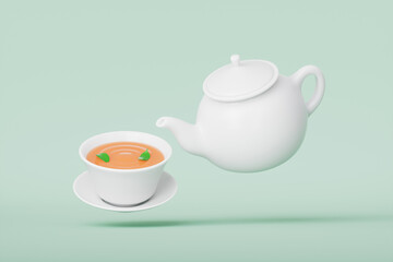 3d rendering tea and teacup