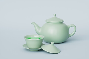 3d rendering tea and teacup