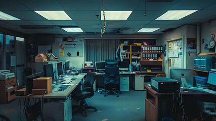 Modern Office Interior with Sunlight Streaming Through Windows