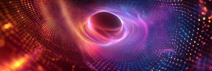 Obraz premium Colorful abstract design depicting a swirling vortex with bright light patterns in a dark background