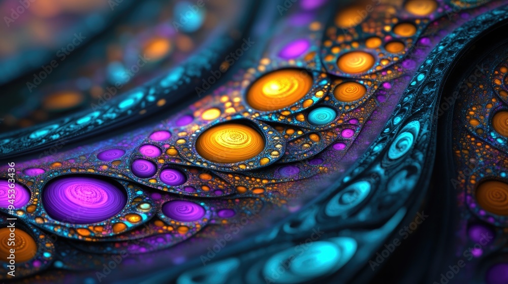 Poster 3d rendered fractal design with intricate patterns and vibrant colors