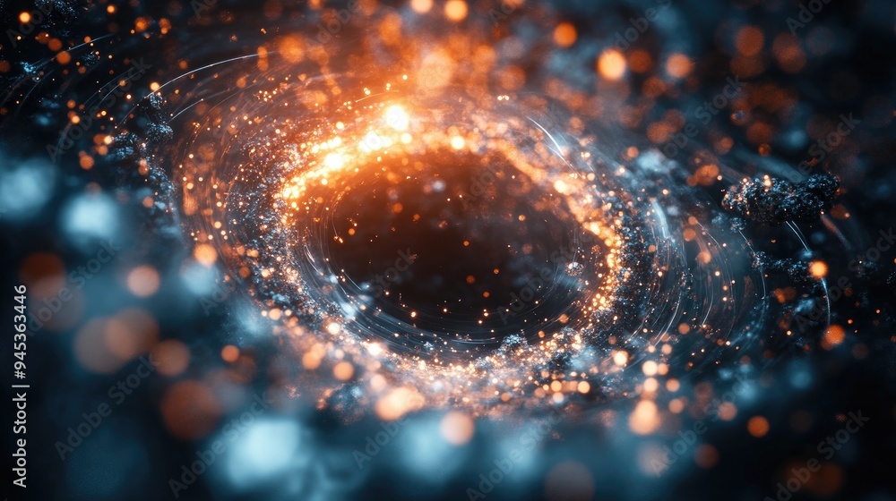 Poster 3D rendered abstract particles featuring circular elements with particles at edges and vertices Illustration of modern technology concepts