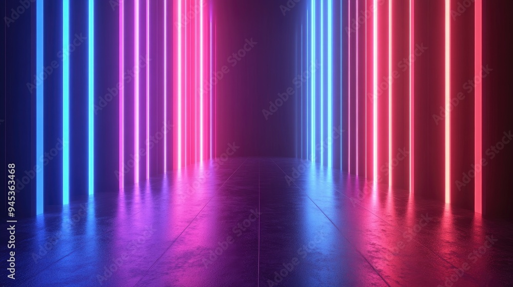 Poster 3d rendered abstract geometric background featuring glowing vertical lines in a dark setting neon eq