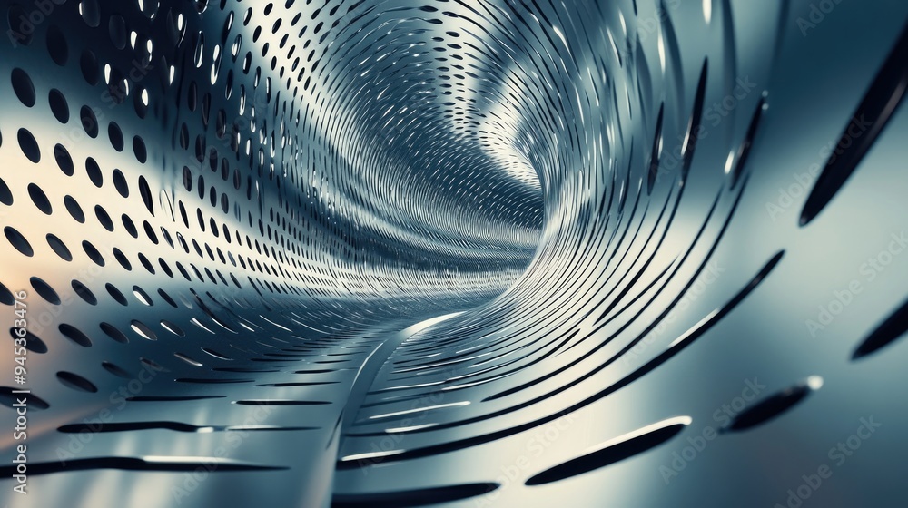 Aufkleber 3d rendering of a metallic curved geometric background in a digital drawing style