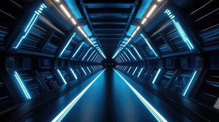Obraz premium 3D rendering of a futuristic tunnel illuminated by light An abstract background depicting concepts of technology transportation and science fiction