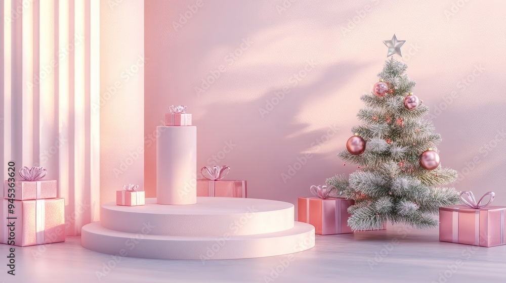 Poster 3d rendering of an abstract minimalistic scene featuring geometric podium shapes ideal for cosmetic 