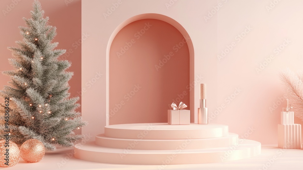Poster 3d rendering of an abstract minimal mock up scene featuring a geometric podium for showcasing cosmet