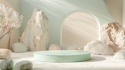 podium in an abstract forms interior 