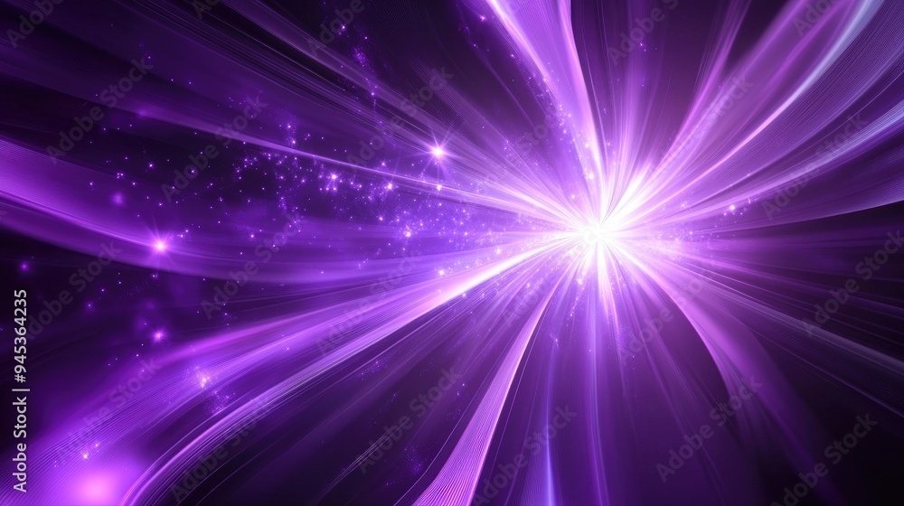 Poster abstract violet background featuring a fractal star explosion with glossy accents and dynamic lines