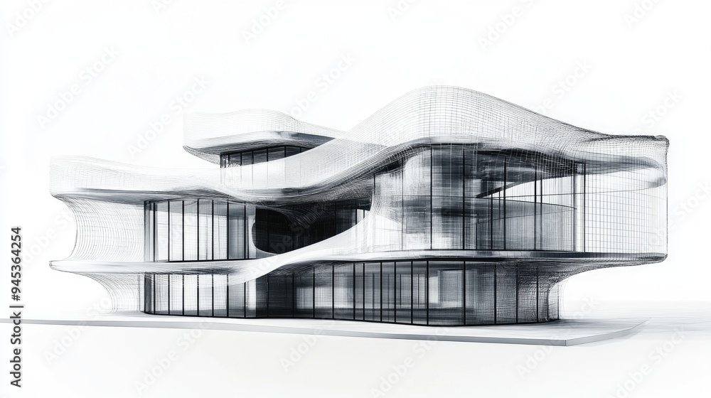 Poster contemporary architectural structure 3d rendering against a white backdrop