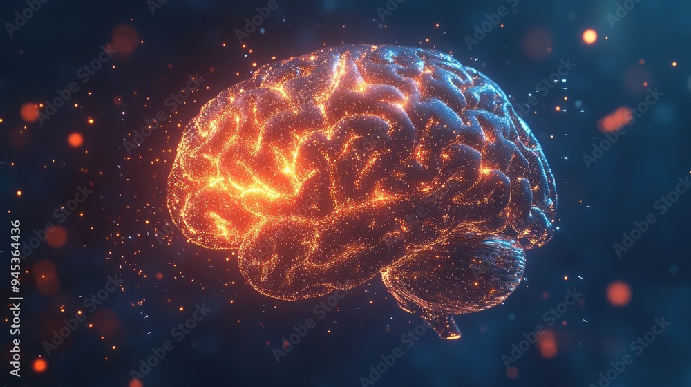 Poster abstract 3d illustration of a human brain representing artificial intelligence generating vibrant id