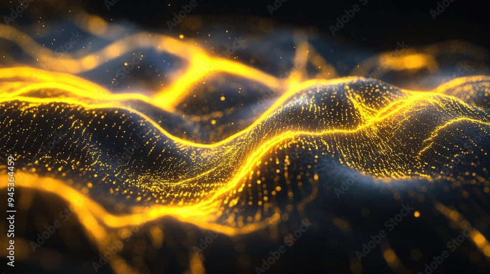 Poster abstract 3d render featuring neon wallpaper with yellow glowing lines against a dark backdrop repres