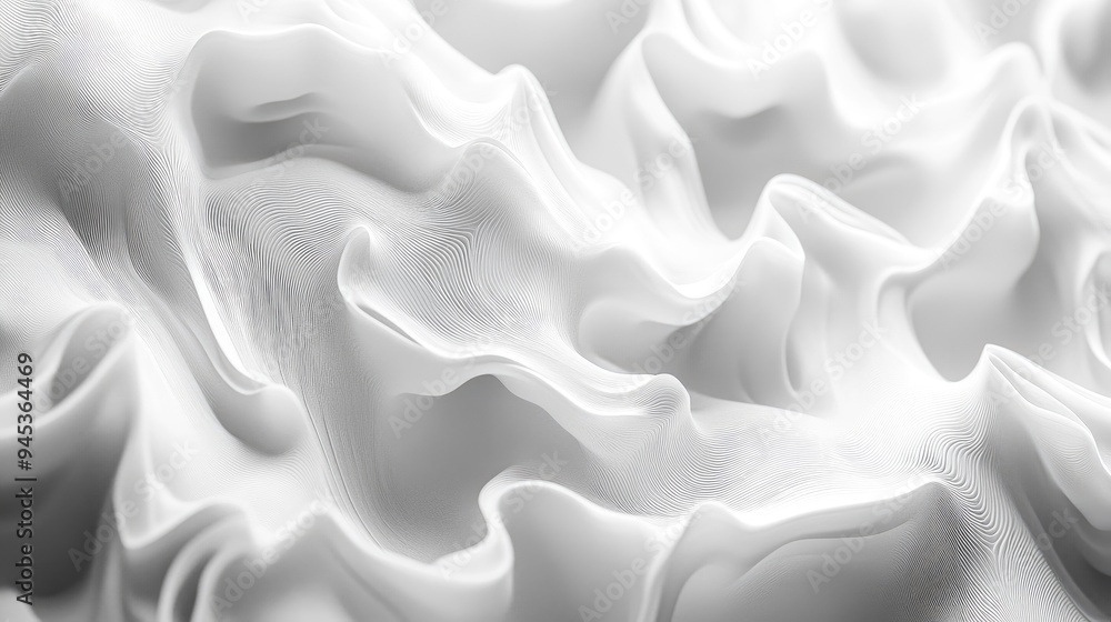 Poster Abstract 3D render of flowing white waves lines and threads creating a dynamic and visually appealing background
