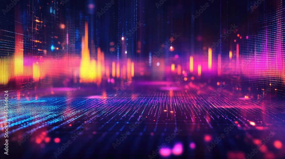 Poster abstract audio waveforms illustration featuring a set of sound waves and an equalizer design