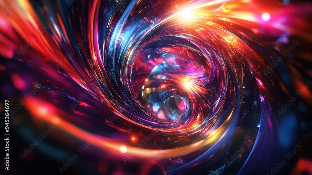 Poster abstract background featuring a colorful swirl of light distortions and refractions shiny iridescent