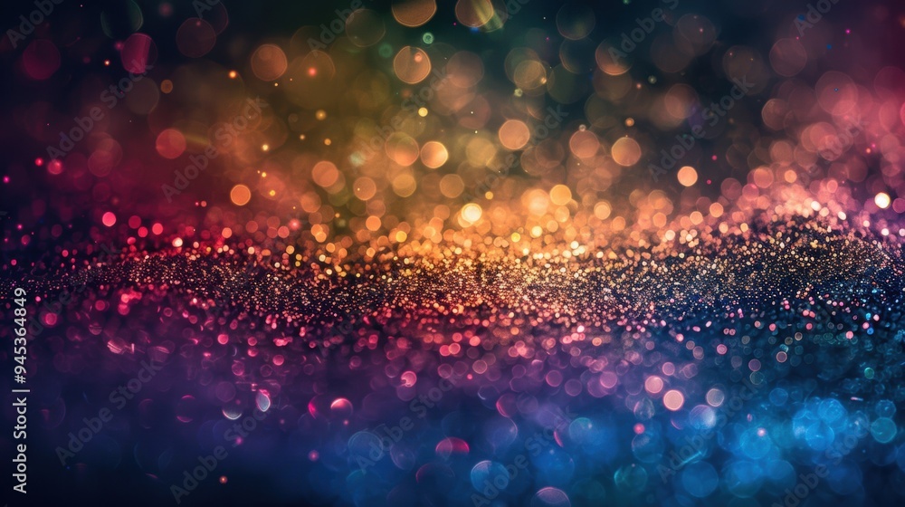 Poster abstract image featuring colorful glitter and bokeh light effects, creating a magical and enchanting