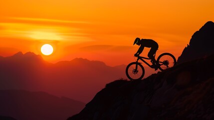 Obraz premium Silhouette of a Mountain Biker at Sunset