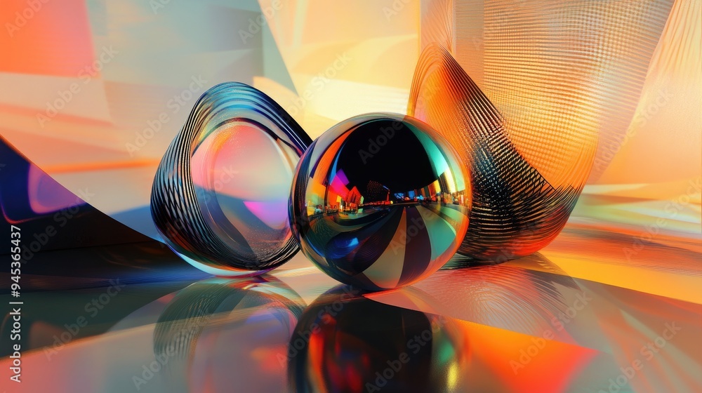 Poster abstract digital art featuring softly illuminated objects inspired by pop art style