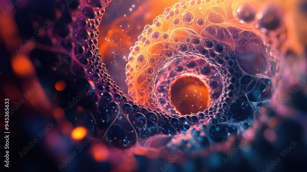 Poster abstract fractal forms exploring the relationship between elementary particles highlighting themes i